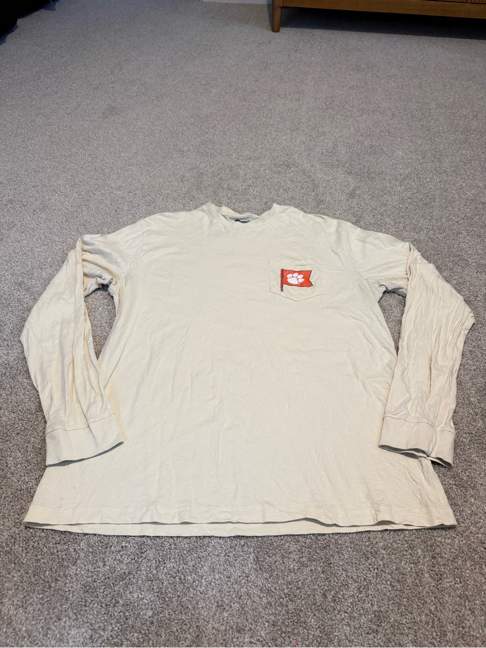 Womens Clemson Long-Sleeve Pocket Shirt in Light Cream